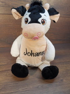 Stofftier Kuh mit Namen und Geburtsdatum bestickt, Plüschtier mit Namen, Personalisiertes Stofftier, Stofftier personalisierbar