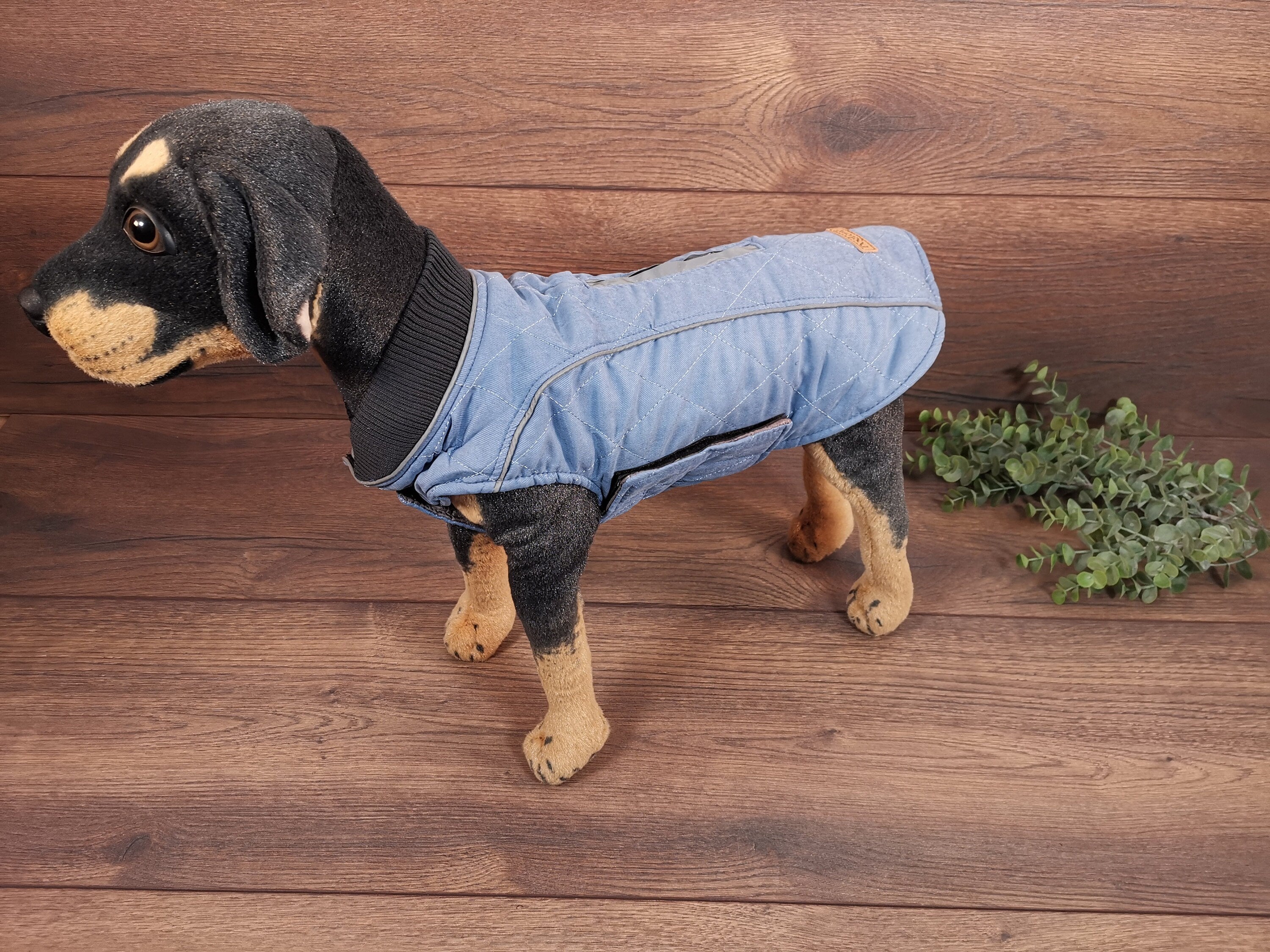 Hundmantel Blau mit Namen, Hundemantel personalisiert, Hundemantel für Geschirr, Hundemantel für den Winter, Hundemantel mit Bauchschutz